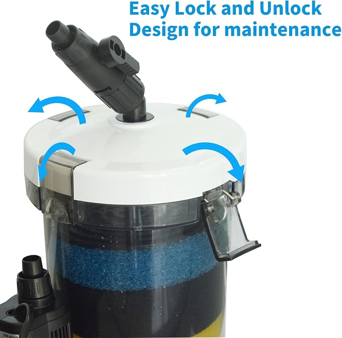 105GPH Canister Filter, External Aquarium Filter Ultra-Quiet Water Circulation Cleaning Machine with Water Pump, 4 Layer Filtration for Fish Tanks and Aquariums Up to 75 Gallons