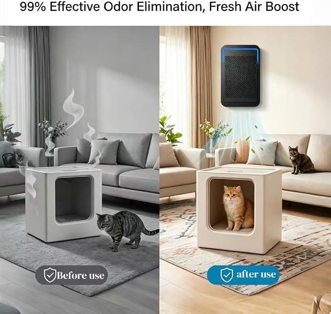 Cat Litter Deodorizer 99%- Plug In Air Purifier Catalyst Filter, Strong Pet Odor Eliminator for Litter Box, Toilet, Closet, Cabinet, Shoe, Garage(Black,1-Pack)