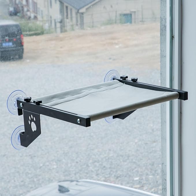 2‑in‑1 Cat Window Perch,Suction Cup & Hook‑On Windowsill Mounted Pet Perch, Sturdy Hammock with Metal Frame for Large Cats, Easy to Adjust Cat Bed for Windowsill, Bedside, Drawer and Cabinet