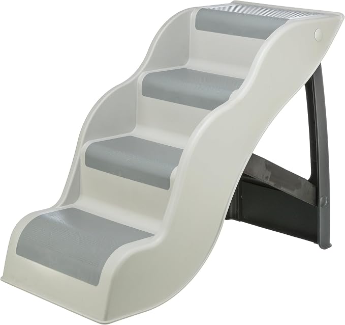 Trixie Lightweight 4-Step Pet Stairs, Gray | Non-Slip Rubber Treads, For Beds and Couches, Foldable, Easy to Store