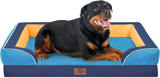 Comfort Expression Orthopedic Dog Bed for Extra Large Dogs 45x35 Inch, Waterproof Egg Crate Foam XL Pet Bed with Bolsters, Dog Couch with Washable Cover & Non-Slip Bottom, Houston