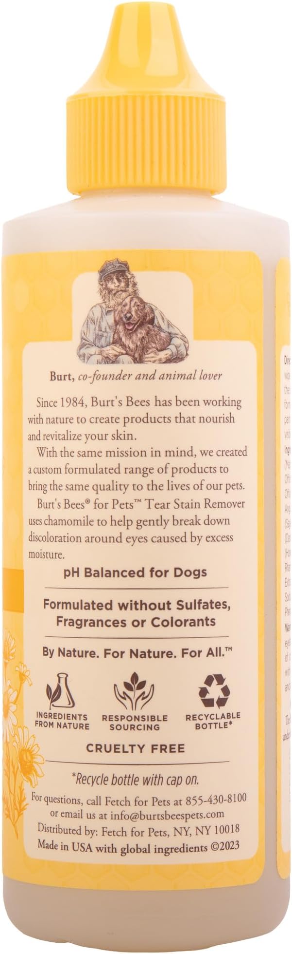 BURT'S BEES FOR PETS Tear Stain Remover for Dogs with Chamomile, 99.9% Natural Origin Formula, Gently Cleanses Eye Area and Removes Debris, Safe for Dogs and Puppies, Cruelty-Free, 4 Fl Oz - 2 Pack