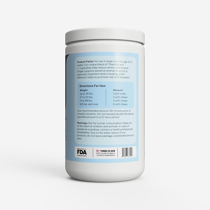 Calming Aid for Dogs – 60-Count Soft Chews with Melatonin, Chamomile & L-Tryptophan – Promotes Relaxation During Stressful Events – Vet Recommended Calming Supplement – Made in USA