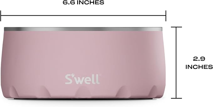 S'well Stainless Steel Pet Bowl, 32oz, Pink Topaz, for Small to Medium Size Dogs, Mess Free Design with Non Slip Rubber Bottom, Dishwasher Safe, BPA Free