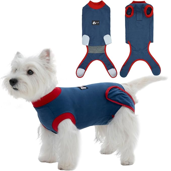 IDOMIK Dog Recovery Suit for Female Spay - Adjustable Dog Post Surgery Onesie Anti-Licking Wound, Male Female Pet Surgery Suits, Soft Abdominal Wound Bandage & E-Collar Cone Alternative,Navy,S