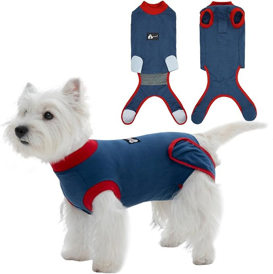 IDOMIK Dog Recovery Suit for Female Spay - Adjustable Dog Post Surgery Onesie Anti-Licking Wound, Male Female Pet Surgery Suits, Soft Abdominal Wound Bandage & E-Collar Cone Alternative,Navy,S