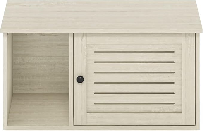 Furinno Peli Farmhouse Hidden Cat Litter Box with Divider, White Wash