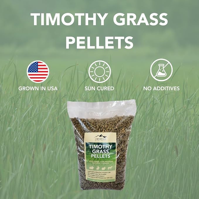 Unearthed Timothy Grass Pellets – 10 lb Bag | 100% Pure Sun‑Cured Forage, No Additives or Fillers | High Fiber, Low Protein Feed for Rabbits, Guinea Pigs, Horses & More | USA Grown