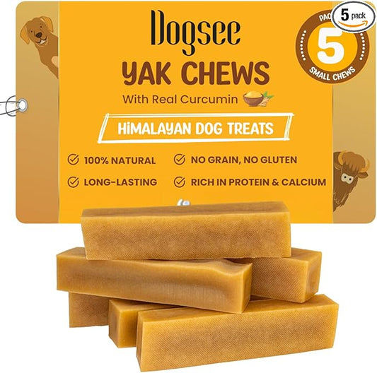 Dogsee Himalayan Yak Cheese Dog Chews with Turmeric/Curcumin (Small - 5 Chews) 60% Protein, Healthy Hip & Joint Health Support for Dogs Long Lasting Dental Treats