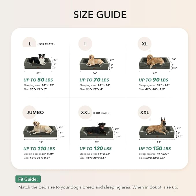 Orthopedic Dog Beds for Extra Large Sized Dogs 48x30 Inch, XL Waterproof Egg Crate Foam Dog Sofa Bed with Removable Washable Cover Big Pet Couch with Bolster & Non-Slip Bottom, Dark Green