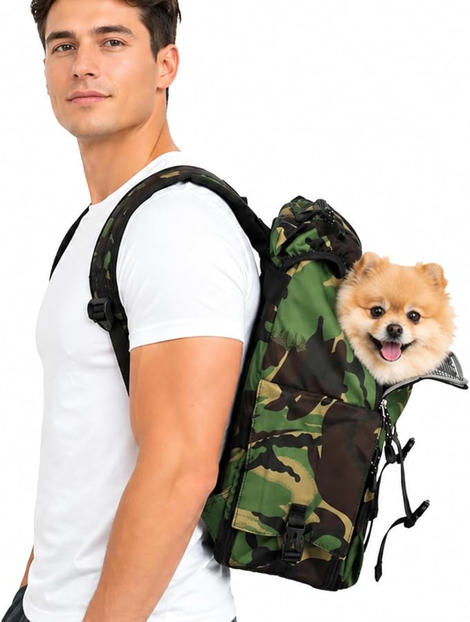 Cat Dog Backpack Carrier for Hiking Travel Portable Pet Daypack for Dog Cat Below 7kg/15.5lbs -Camouflage Olive
