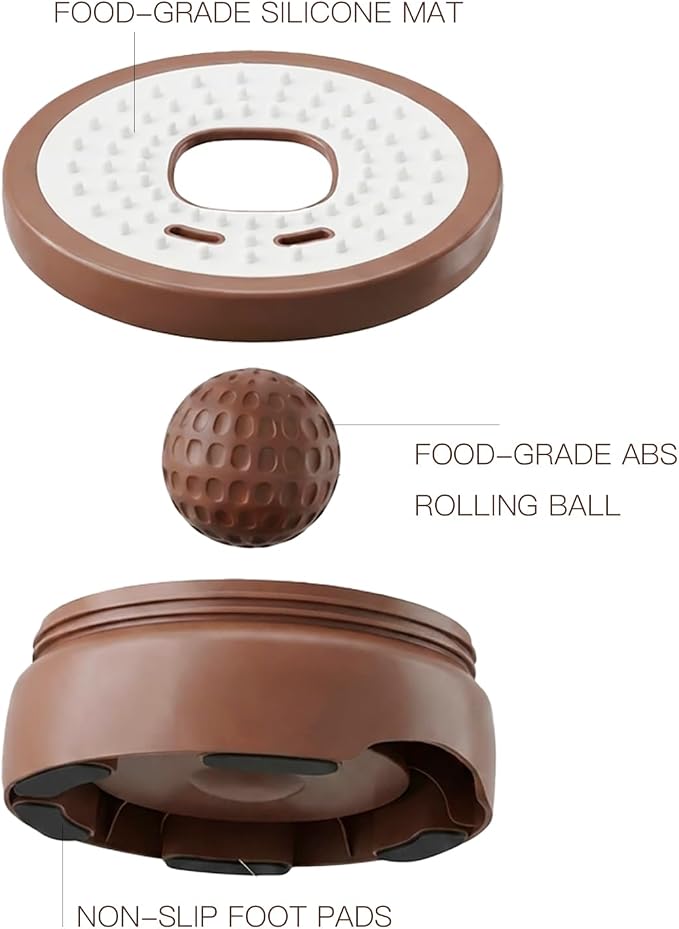 Slow Feeder Dog Bowls for Liquid Treat, Entertained Ball-in, Dog Lick Bowl, Pup Lick Toy for Large Medium Small Breeds Dietary Supplement/Post-op Nutrition (Mocha Brown)