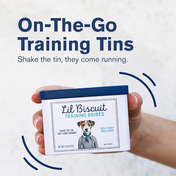 Piper Loop | Lil Biscuit Training Bribes | Pocket-Size Refillable Tin | Chewy | ~20 Treats | Peanut Butter & Carob with Probiotics | 2 oz