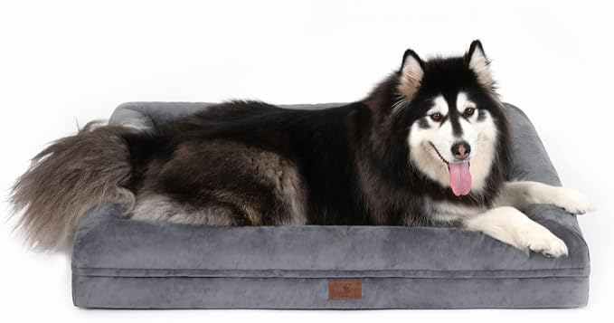 Yiruk XL Orthopedic Dog Bed for Large Dogs, Big Waterproof Dog Bed with Removable Washable Cover, 4-Sides Bolster Support Pet Couch Sofa with Non-Slip Bottom, Dark Grey