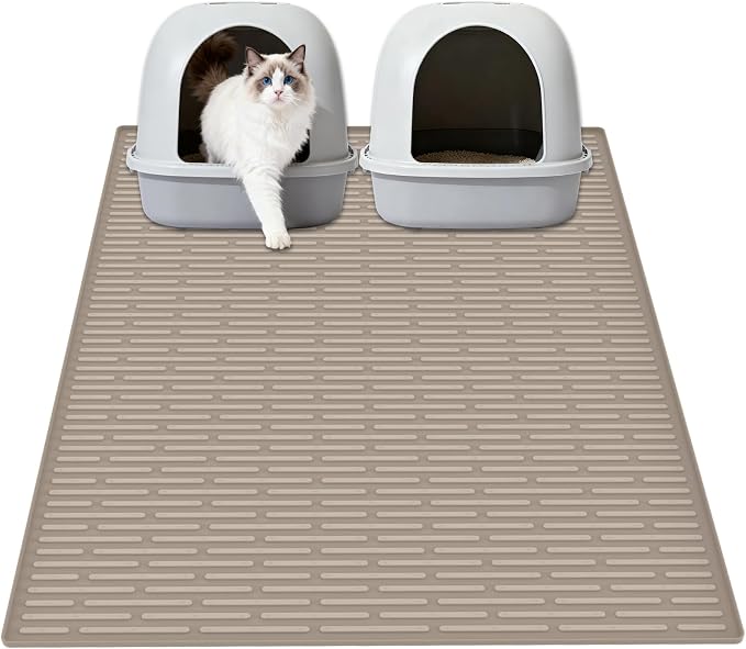 XXL Extra Large Silicone Cat Litter Trapping Mat for Scatter Control, 40"x30"(100cmx75cm) Waterproof Kitty Litter Box mat for Floor, Soft on Kitty Paws, Easy to Clean, Light Brown