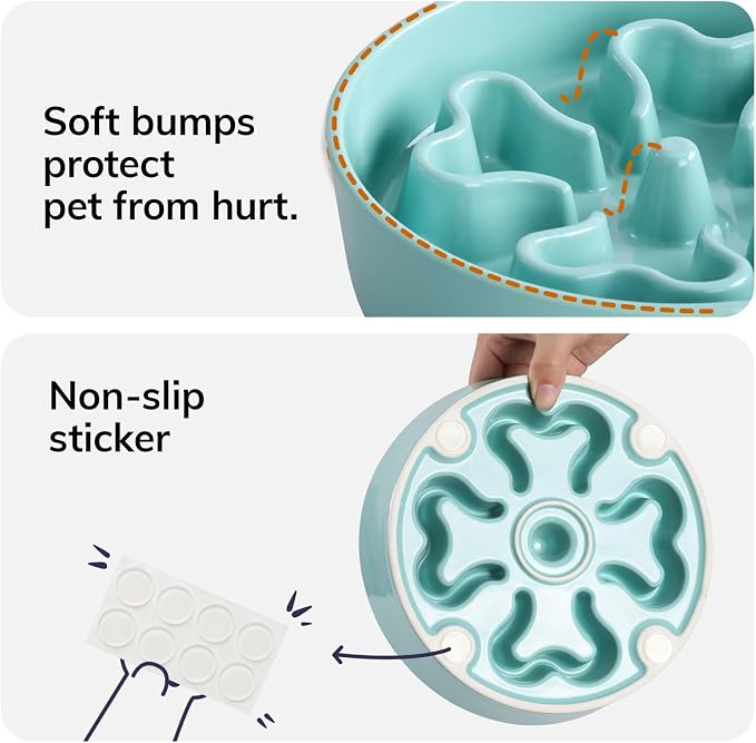 Slow Feeder,Ceramic-Slow Feeder Dog Bowls Elevated for Medium Breed,2.5 Cups Slow Feed Dog Bowl with Stand,Turquoise