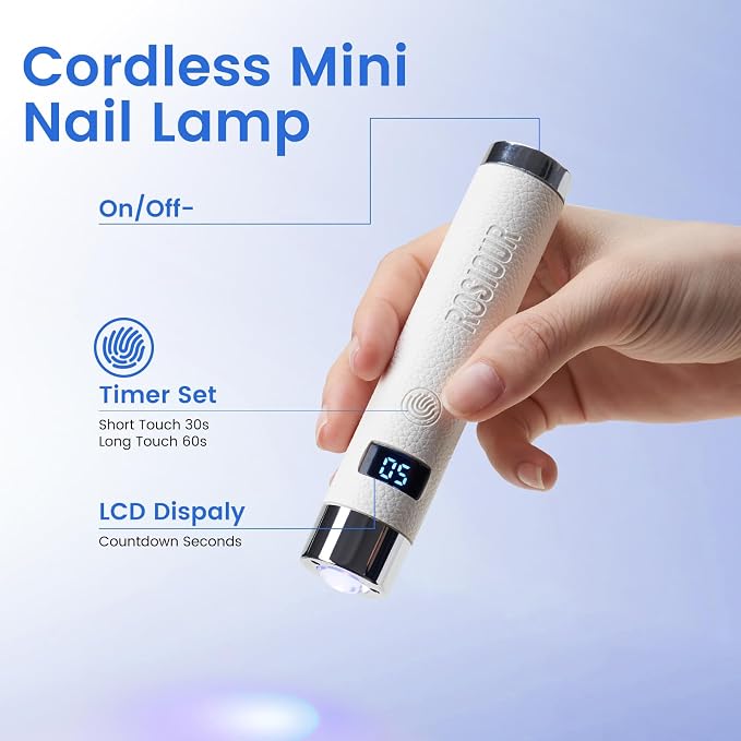 Mini UV Lamp for Gel Nails- Flash Cure Handheld Nail U V Led Curing Light with Stand- Rechargeable Hands-Free Fast Dry UV Lamp with Auto Sensor for Home Manicure and Salon (White)