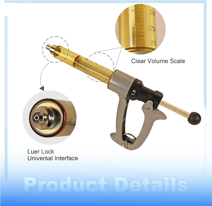 25ML Semi Automatic Livestock Syringe, 5 Gears Adjustable Continuous Repeating Syringe for Farm Ranch Cattle Cow Horse Goat Sheep Hog