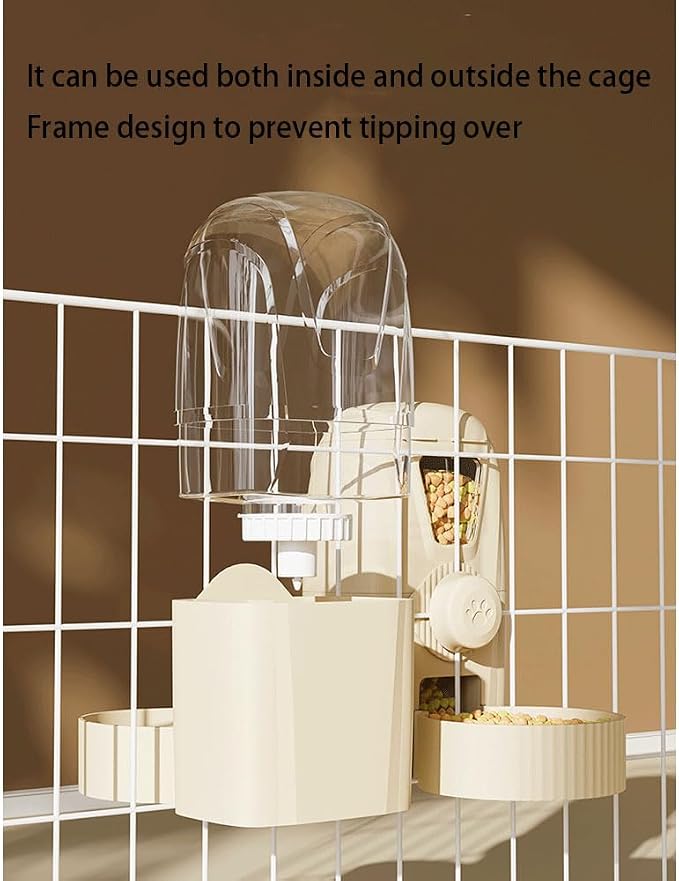 Hanging Pet Feeder Water Dispenser Set - 2-in-1 Gravity Food Water Bowl for Cats Small Dogs Rabbits, Cage Mounted No-Spill Pet Feeding Station (Light Coffee)