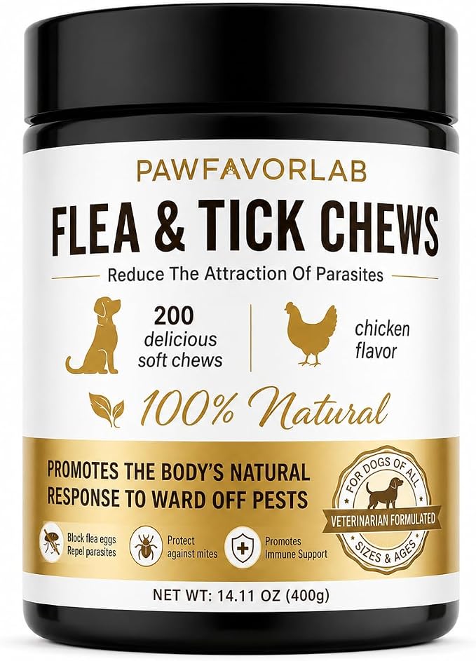 Tick Treatment Chews for Dogs - Natural Oral Prevention & Treatment with Garlic & Flaxseed - Chicken Flavor Soft Chews for All Ages - 200 Count