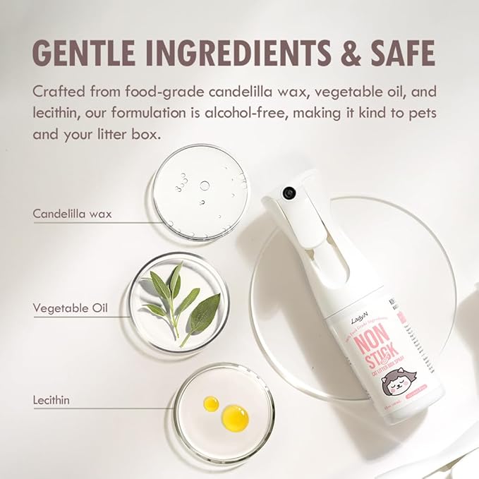 Lady N Non-Stick Coating Spray for Cat Litter Box and Self-Cleaning Litter Box | Alcohol-Free, Food Grade Waxing Formula, Prevents Sticking & Makes Cleaning Easy, 6 fl oz