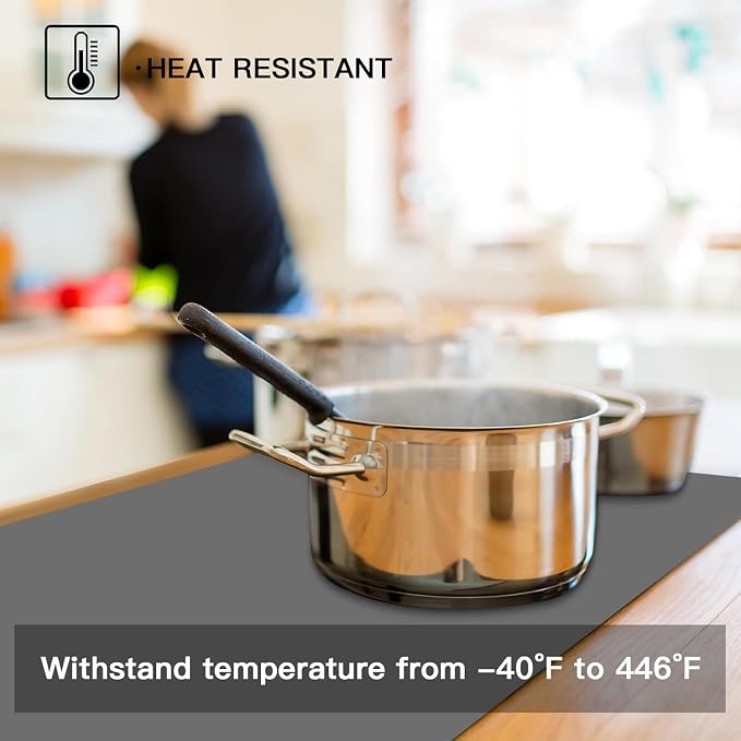 2MM Thick Silicone Countertop Mat, 23.6"x 23.6" Silicone Mats for Kitchen Counter, Nonslip Heat Resistant Mat, Large Kitchen Counter Mats, Waterproof Countertop Protector, Black