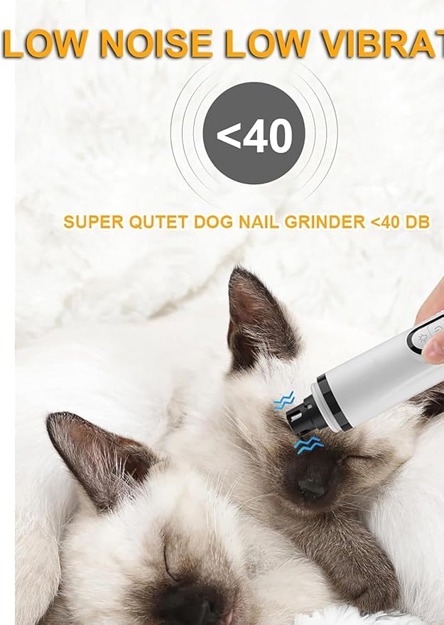 Nail Grinder, Upgraded Silent Dog Nail Grinder, Cordless Grooming Pro Nail Grinder with 3 Adjustable Speeds & Led Light Pet Nail Grinders for Dog Cat Home Use(1pc+2 Heads) 1