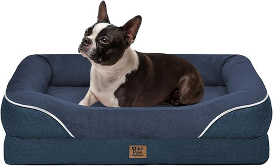 Chez Paw Orthopedic Dog Bed for Medium & Large Dogs, Waterproof Egg-Crate Foam Dog Bed with Removable Washable Cover, 4-Sided Bolster Support & Non-Slip Bottom, Navy 36"x27"x7"