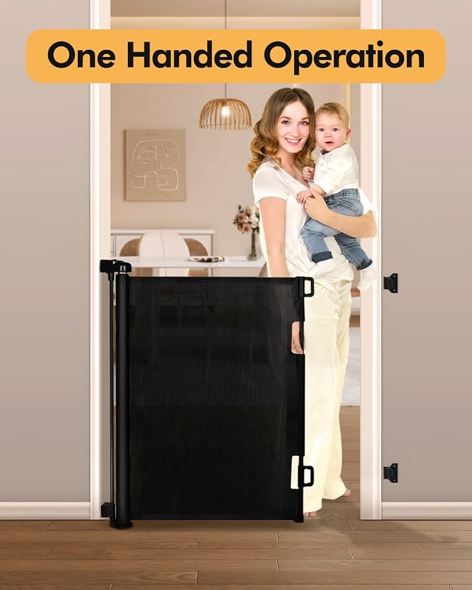 (2 Pack) Retractable Baby Gate for Stairs & Doorways,55" Wide x 33.6" Tall Easy Installation Mesh Dog Gate for Indoor & Outdoor Use,Pet and Dog Safety Gate for Hallways(Black)