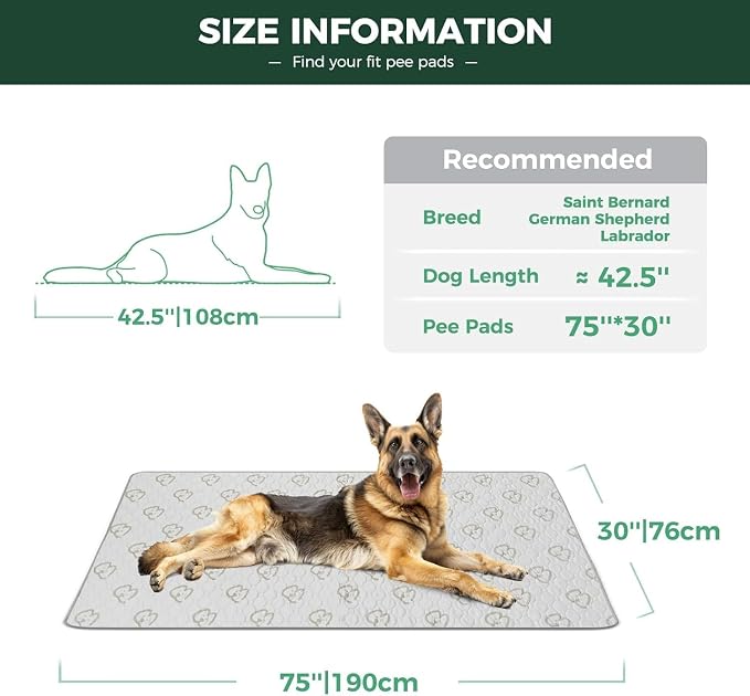 FXW Washable Pee Pads for Dogs, Leak-Proof & Non-Slip, Specifically Designed for Potty Training, 30" x 75" Rectangle, Khaki, 1 Pack