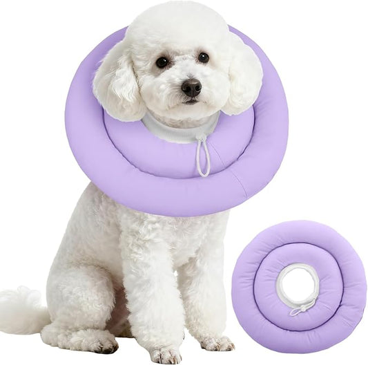 IDOMIK Dog Cone,Waterproof Dog Recovery Collars & Cones,Comfy Protective Pet Neck Donut Collar After Surgery,Soft Cone for Dogs to Stop Licking,Adjustable Elizabethan Collar for Dogs & Cats,Purple,M