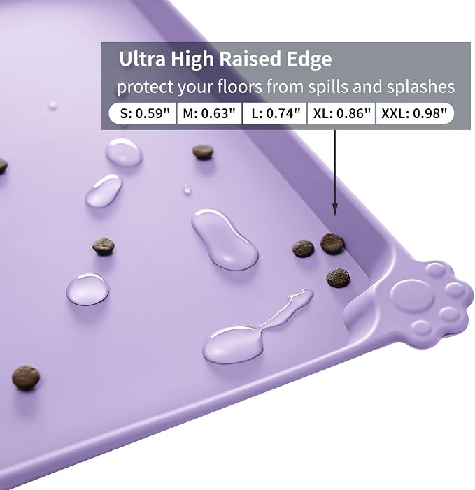 Reopet Silicone Pet Feeding Mat - Waterproof & Non-Slip Dog Cat Placemat | High Raised Edges Prevent Food & Water Spills to Protect Floors, Easy to Clean, Fit for Dog Cat Bowls