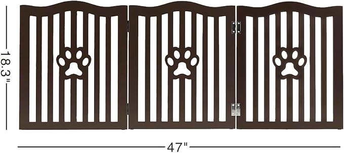 Pet Gate, Wooden Free Standing Dog Gate for Small Dogs and Cats. Great Folding Fence for Doorways, Halls, Stairs. Espresso