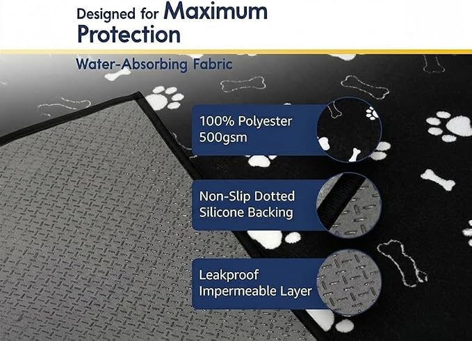 Muddy Mat® Washable Pee Pads for Dogs, Super Absorbent Reusable Puppy Pads–100% Waterproof Pee & Potty Training Pads for Pets, Non-Slip Dog Pads for Crates, Playpens and Floors - 2 Pack, Black 36"x36"