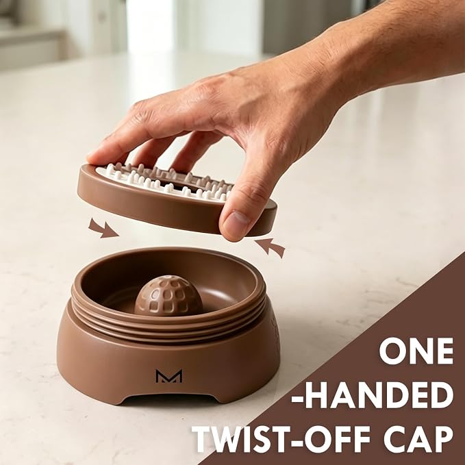 Slow Feeder Dog Bowls for Liquid Treat, Entertained Ball-in, Dog Lick Bowl, Pup Lick Toy for Large Medium Small Breeds Dietary Supplement/Post-op Nutrition (Mocha Brown)