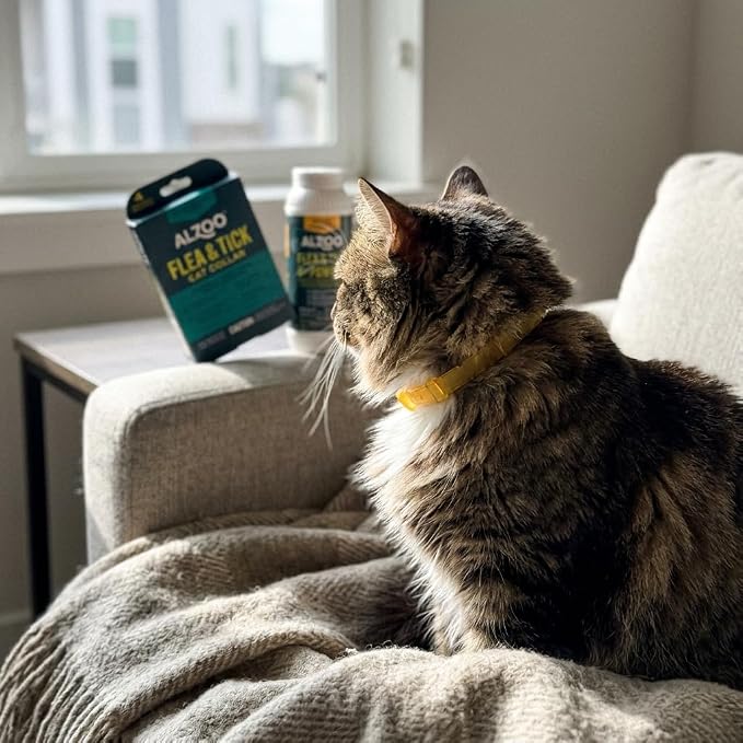ALZOO Flea & Tick Cat Collar and Flea & Tick G+ Powder, 100% Plant-Based Active Ingredients