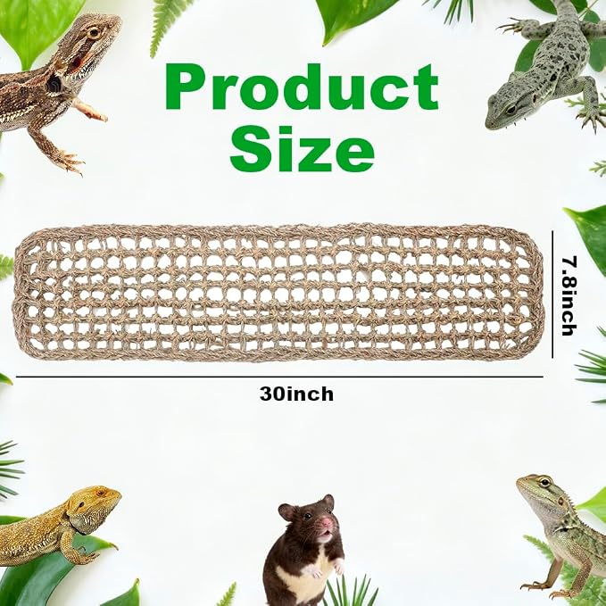 Bearded Dragon Hammock 2 Pcs Large Lizard Reptile Hammock in Seagrass Climbing Fiber Habitat Tank Accessories Jungle Toys for Lizard, Leopard, Gecko, Snake, Iguana, Amphibian