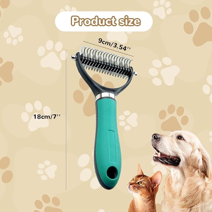 2026 New Pet Grooming Brush, Double-Sided Undercoat Rake Home Use for Dogs, Multifunctional Easy Grip Fur Remover Comb Durable Dematting Tool for Long Haired Cats, Green