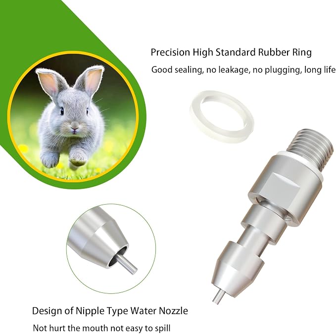 2pcs DIY Automatic Stainless Steel Rabbit Nipple Drinkers with Drill Bit (Silvery, 2pcs)