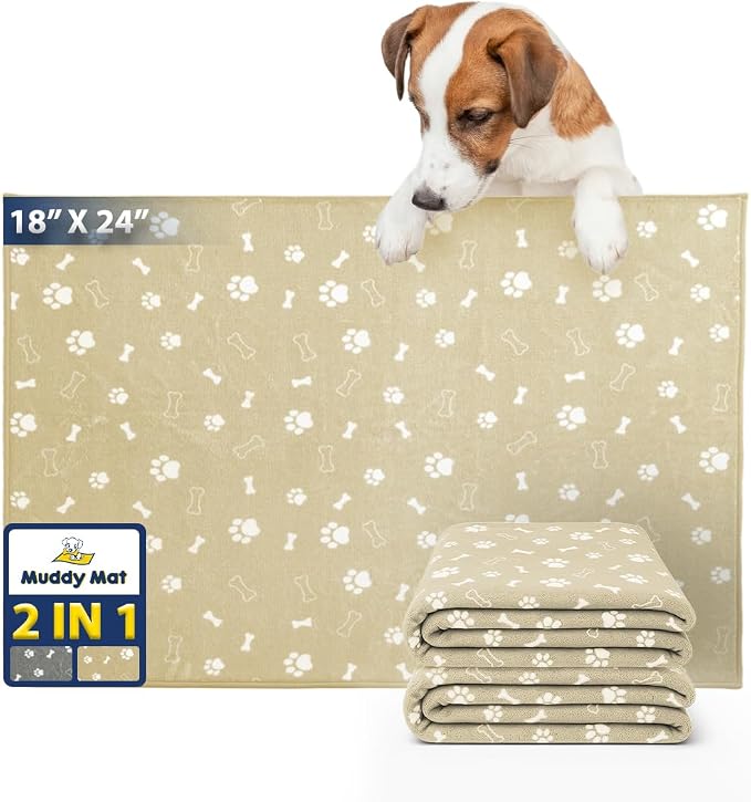 Muddy Mat® Washable Pee Pads for Dogs, Super Absorbent Reusable Puppy Pads–100% Waterproof Pee & Potty Training Pads for Pets, Non-Slip Dog Pads for Crates, Playpens and Floors - 2 Pack, Beige 18"x24"