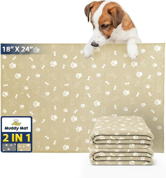 Muddy Mat® Washable Pee Pads for Dogs, Super Absorbent Reusable Puppy Pads–100% Waterproof Pee & Potty Training Pads for Pets, Non-Slip Dog Pads for Crates, Playpens and Floors - 2 Pack, Beige 18"x24"
