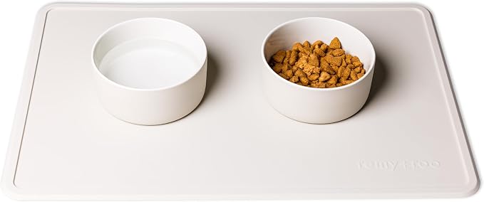 Remy+Roo Stone Silicone Dog Food Mat for Pet Bowl | 23.6" x 15.7" | 100% Waterproof | Non-Slip | Dishwasher Safe (Stone)