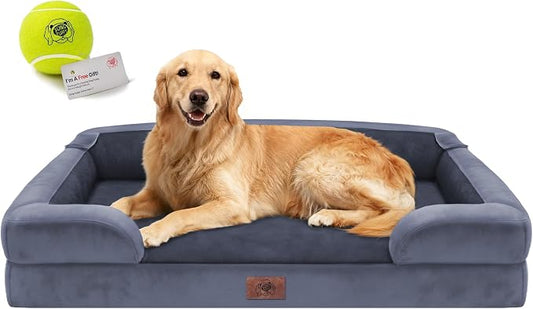 Extra Large Dog Bed, Orthopedic XL Washable Bed for Big Dog Waterproof Pet Couch Sofa Bolster with Removable Cover, Non-Slip Bottom, Tennis Ball Toy, 42x30