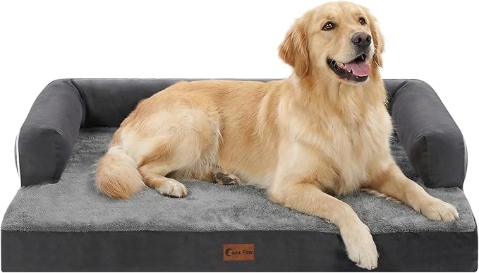 Orthopedic Dog Beds for Large Medium Sized Dogs, Waterproof Egg Crate Foam Large Dog Couch Beds with Comfy Bolster 36x27Inch, Washable Pet Beds with Removable Cover, Dark Grey