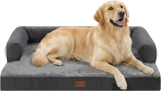 Orthopedic Dog Beds for Large Medium Sized Dogs, Waterproof Egg Crate Foam Large Dog Couch Beds with Comfy Bolster 36x27Inch, Washable Pet Beds with Removable Cover, Dark Grey