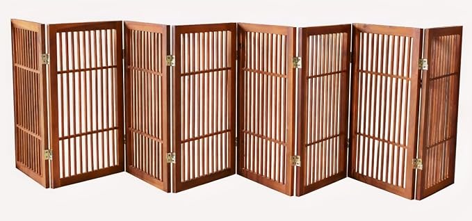Urnporium Pet Dog Gate Freestanding, Strong Durable Folding Wooden Fence, Portable Acacia Hardwood Safety Barrier for Indoor & Outdoor Use (Brown Pet Gate, 8 Panel 30" Tall)