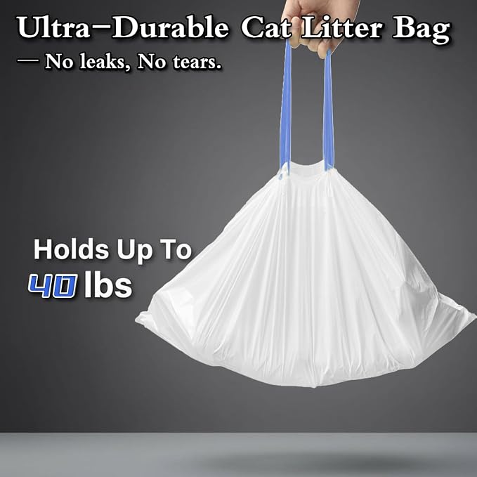 48 Pack Super Jumbo Cat Litter Bags - 3MIL Extra Thick Leakproof Litter Box Liners, 46"x18" Heavy Duty Drawstring Cat Litter Liners, Odor Control Disposable Kitty Litter Bags 6 Roll