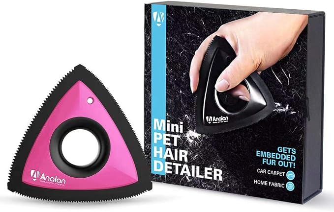 Analan Mini Pet Hair Remover for Car Detailing, Auto Interior, Furniture, Couch, and Carpet，Black+Pink
