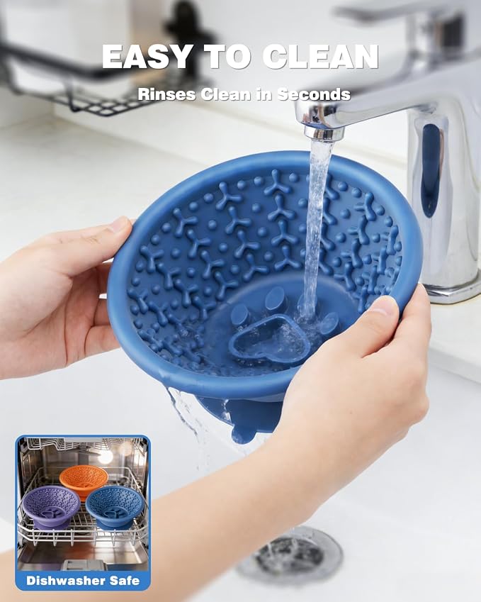 Slow Feeder Dog Bowl with Suction Cup & Reinforced Rim, 3-Cup Puzzle Maze Dog Lick Bowl for Anxiety Relief, Anti-Choking & Non-Slip, BPA-Free Silicone, for Small to Large Breeds (Blue)