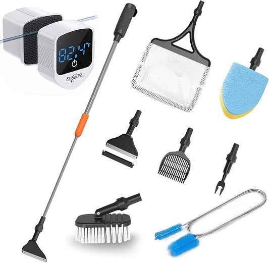 SEAOURA Fish Tank Cleaner Kit with Aquarium Magnetic Cleaner (White) & 7-in-1 Aquarium Cleaning Kit